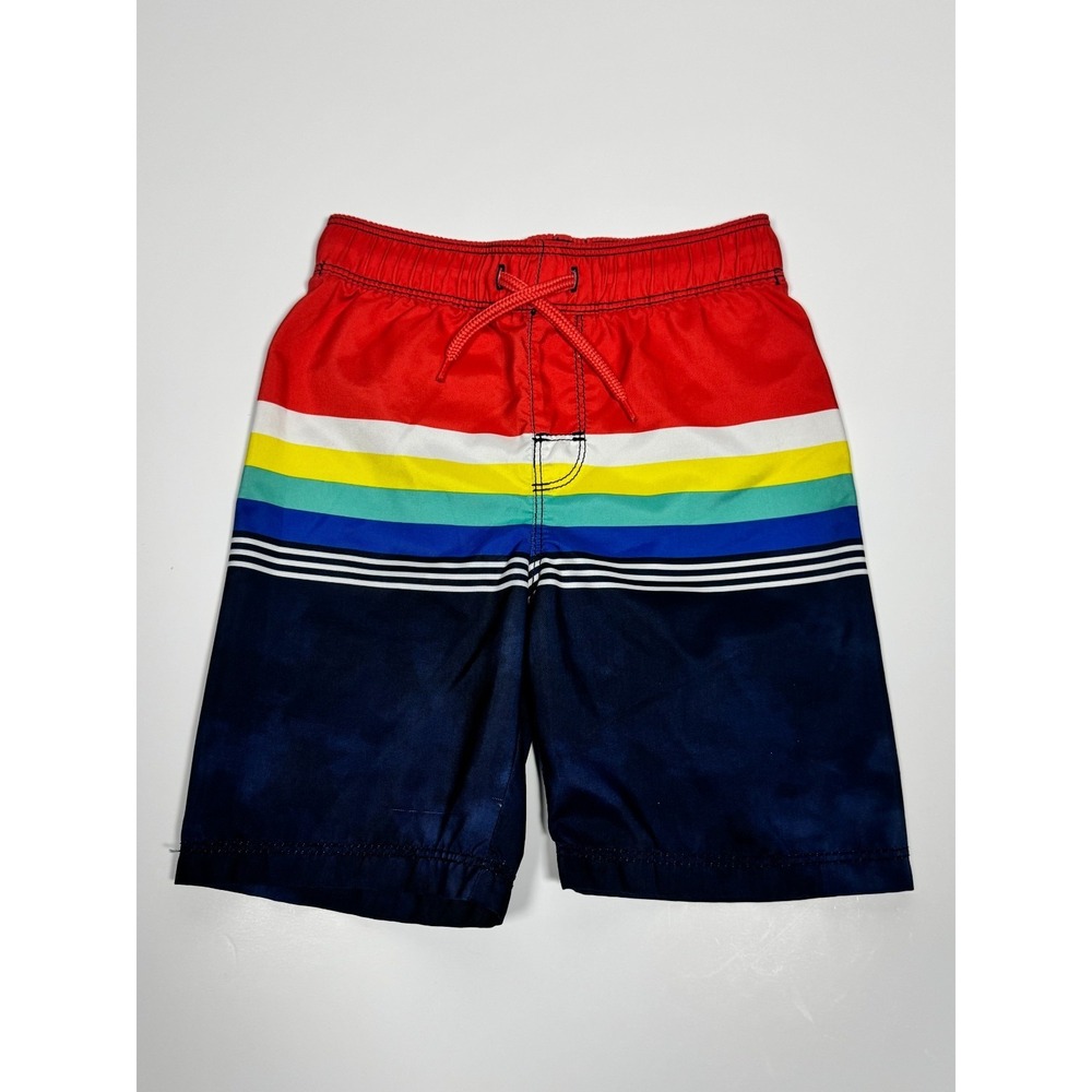 Old Navy Board Shorts Boys 5T Orange Blue Striped Drawstring Waist Swimwear